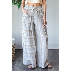 Oli & Hali Blue Mixed Stripes Convertible Wide Leg Pants